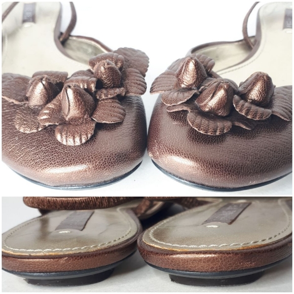 Nine West Bronze Sling Back Shoes 3D Flower Flats - Picture 3 of 7